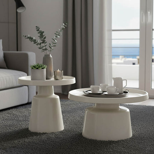 Coffee table Ginoze 2 pieces set in white color metal