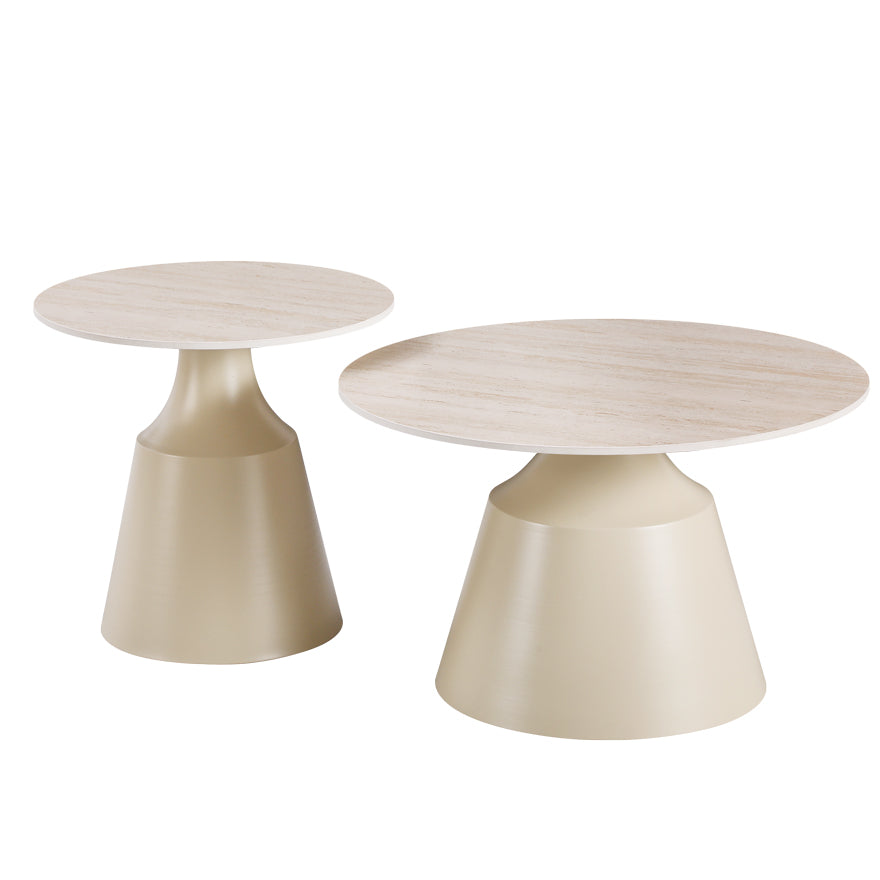 Sculpt coffee tables set of 2 cappuccino metal-sintered stone in traverten look