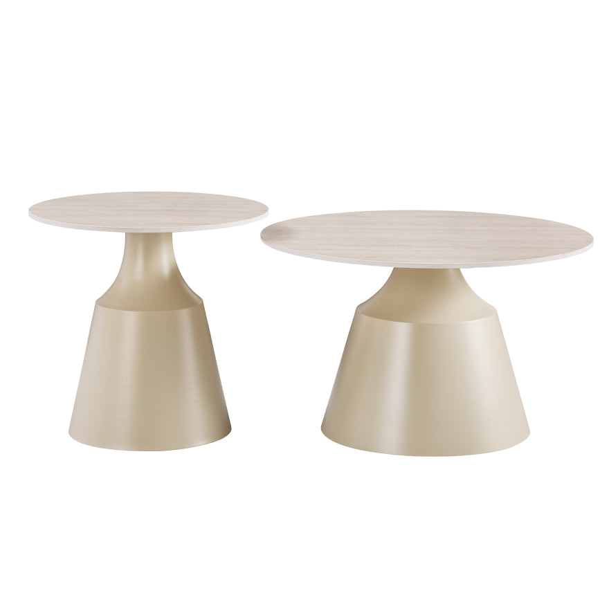 Sculpt coffee tables set of 2 cappuccino metal-sintered stone in traverten look