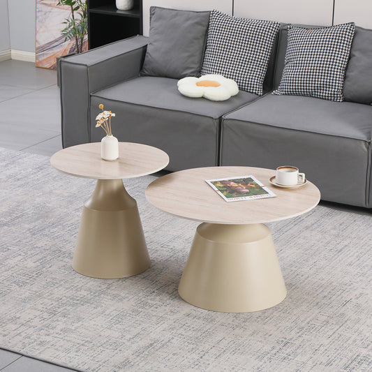 Sculpt coffee tables set of 2 cappuccino metal-sintered stone in traverten look