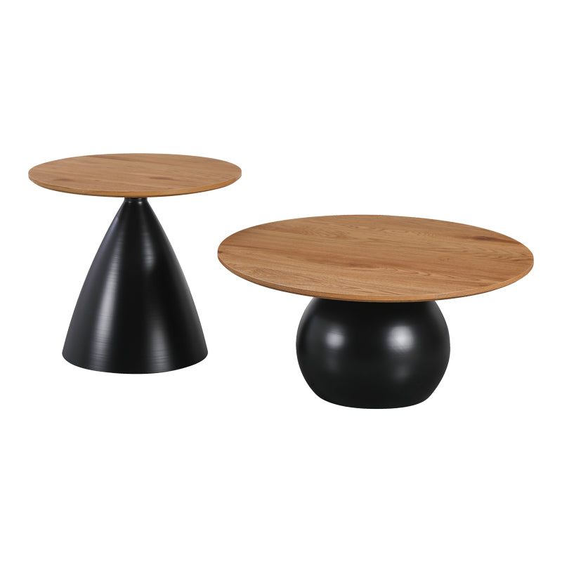 Coffee tables Caple set of 2 black metal- mdf in natural shade