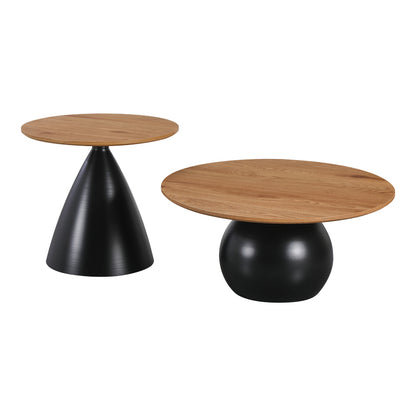 Coffee tables Caple set of 2 black metal- mdf in natural shade