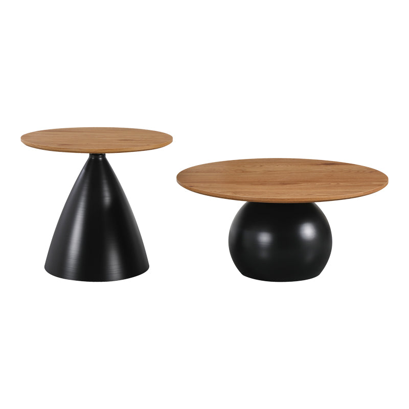 Coffee tables Caple set of 2 black metal- mdf in natural shade