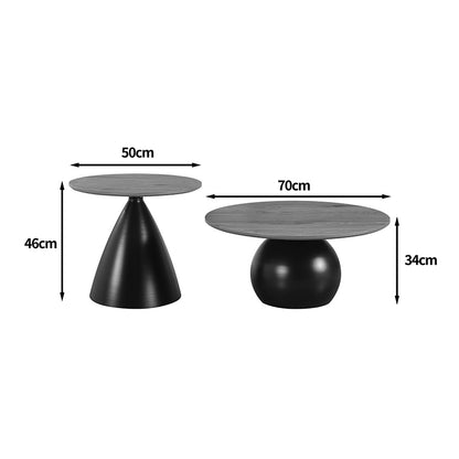 Coffee tables Caple set of 2 black metal- mdf in natural shade