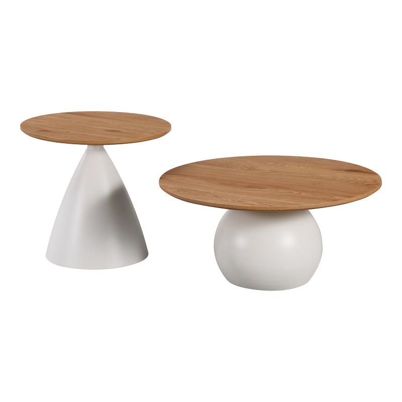 Coffee tables Caple set of 2 white metal- mdf in natural shade