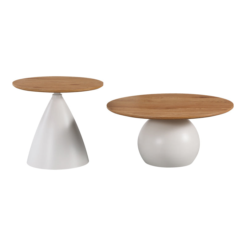 Coffee tables Caple set of 2 white metal- mdf in natural shade