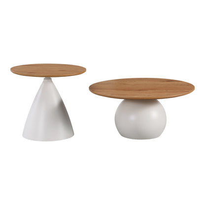 Coffee tables Caple set of 2 white metal- mdf in natural shade