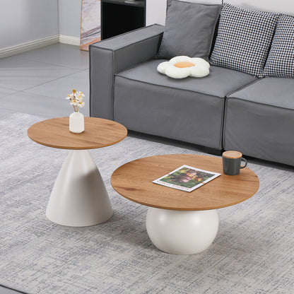 Coffee tables Caple set of 2 white metal- mdf in natural shade