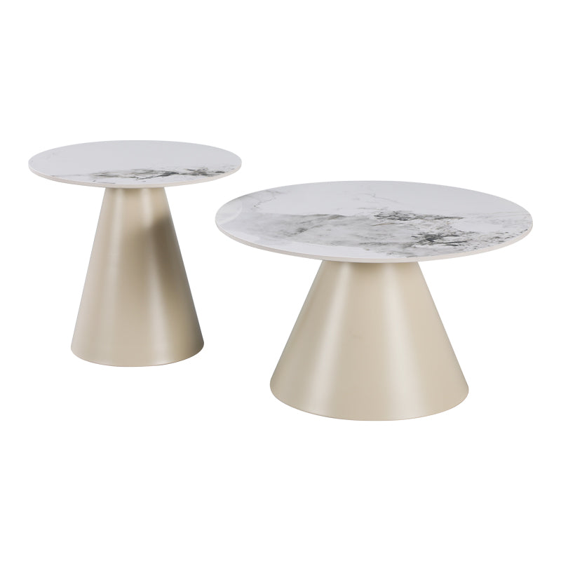 Duoma coffee tables set of 2, cappuccino metal - travertine with marble effect