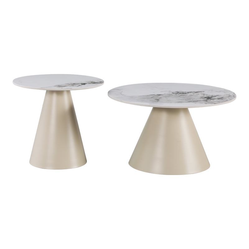 Duoma coffee tables set of 2, cappuccino metal - travertine with marble effect