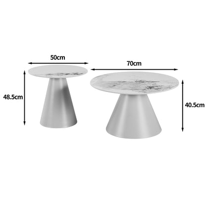 Duoma coffee tables set of 2, cappuccino metal - travertine with marble effect