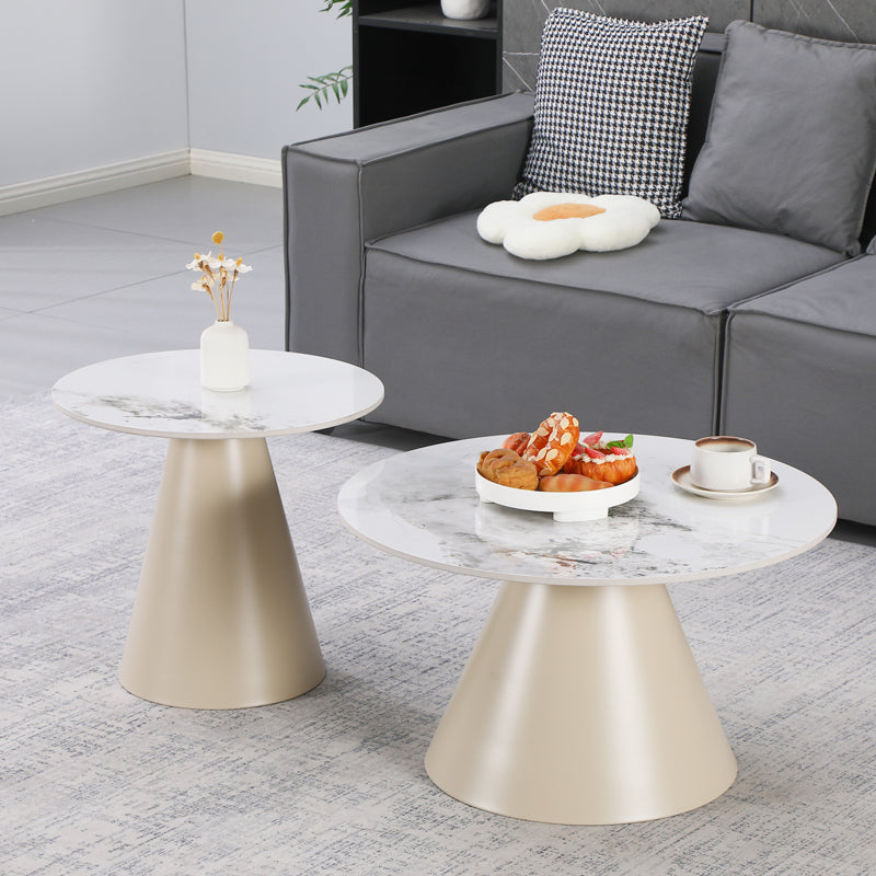 Duoma coffee tables set of 2, cappuccino metal - travertine with marble effect
