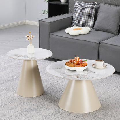 Duoma coffee tables set of 2, cappuccino metal - travertine with marble effect