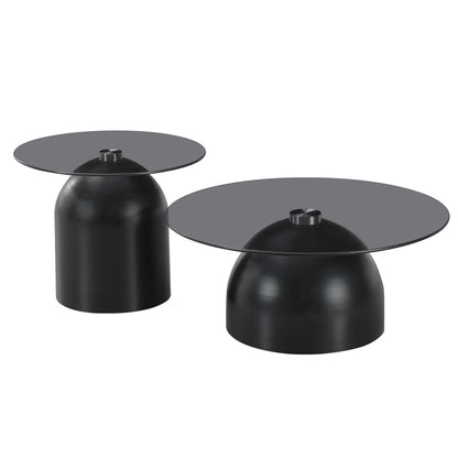 Coffee tables Barel set of 2 black metal-black smoke glass