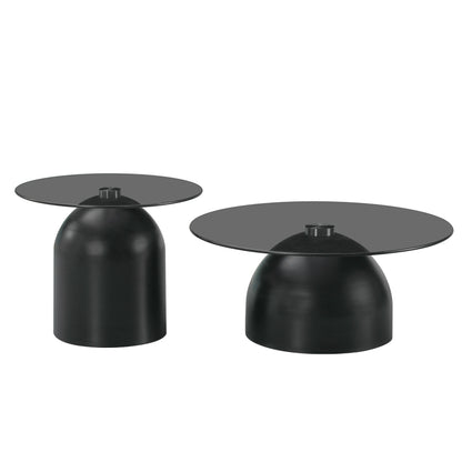 Coffee tables Barel set of 2 black metal-black smoke glass