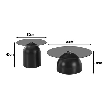 Coffee tables Barel set of 2 black metal-black smoke glass