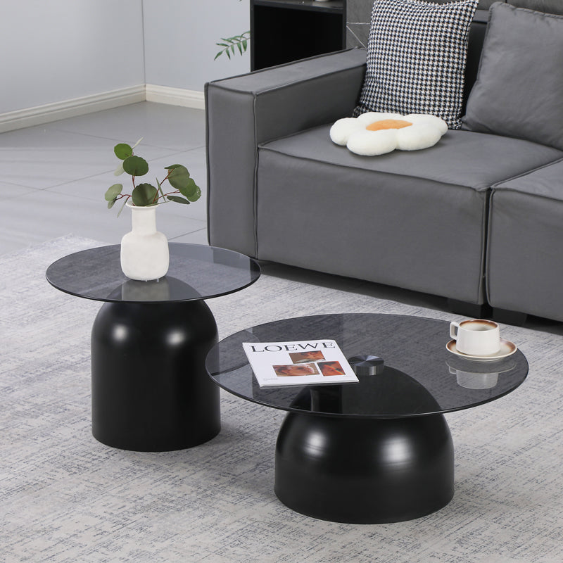 Coffee tables Barel set of 2 black metal-black smoke glass