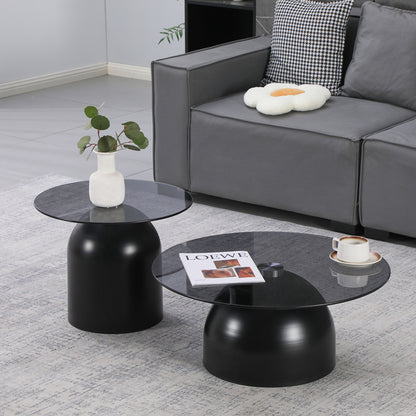 Coffee tables Barel set of 2 black metal-black smoke glass