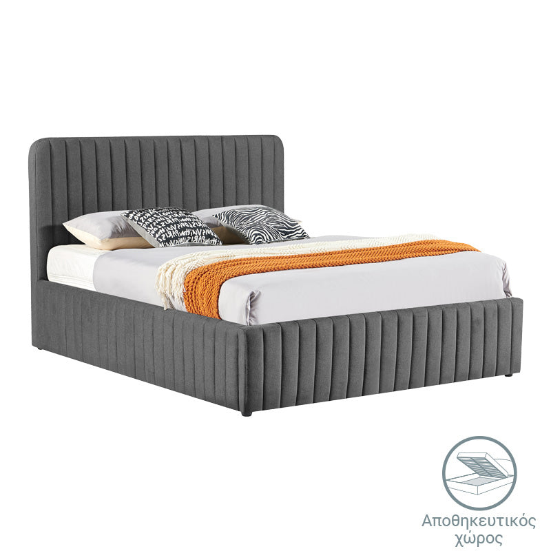 Double bed Zilin charcoal fabric With storage space 160x200cm