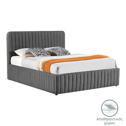 Double bed Zilin charcoal fabric With storage space 160x200cm