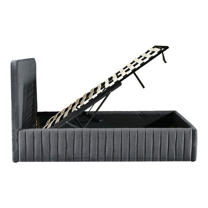 Double bed Zilin charcoal fabric With storage space 160x200cm