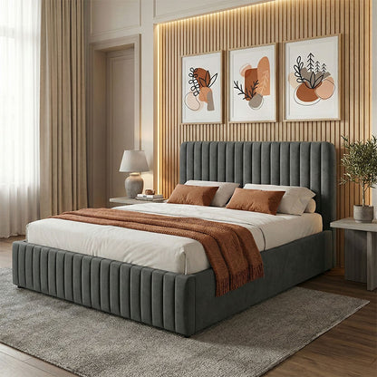 Double bed Zilin charcoal fabric With storage space 160x200cm