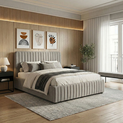 Double bed Zilin gray-beige fabric With storage space 160x200cm