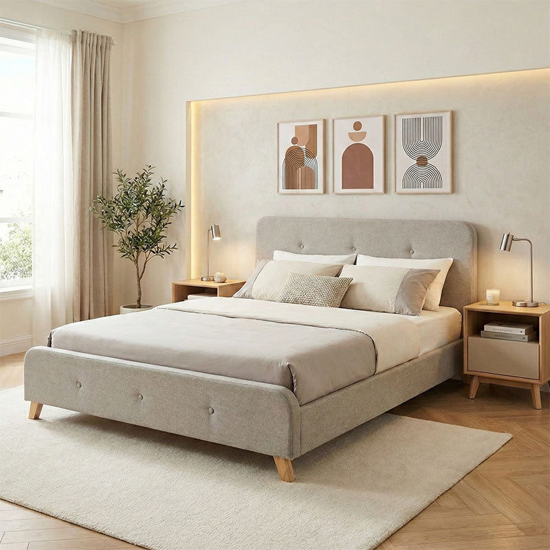 Double bed Restel grey-beige fabric 160x200cm