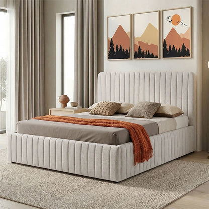 Double bed Zilin beige fabric With storage space 160x200cm