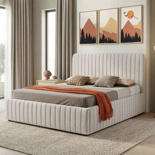 Double bed Zilin beige fabric With storage space 160x200cm