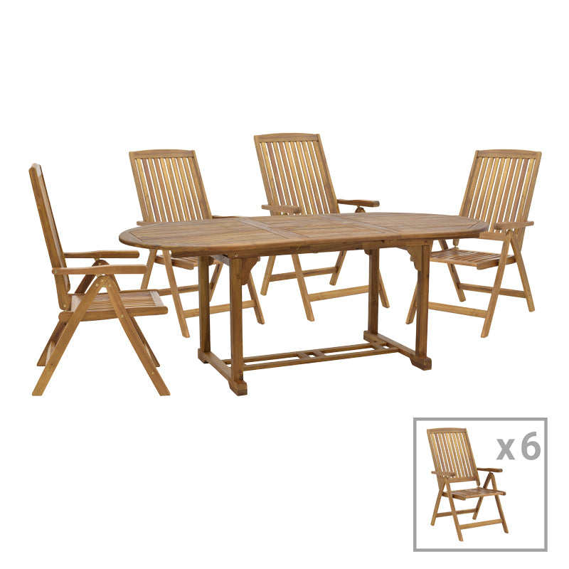 Zerco-Sopho pakoworld dining table set of 7 natural solid acacia wood 200/150x100x75cm