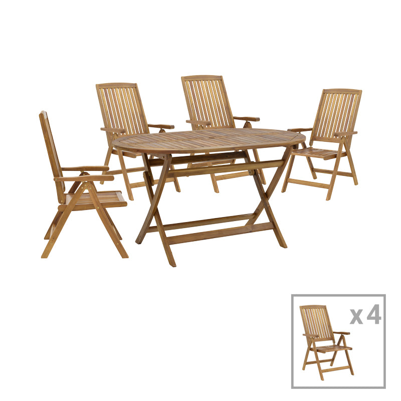 Zerco-Falov pakoworld dining table set of 5 natural solid acacia wood 130x80x72cm