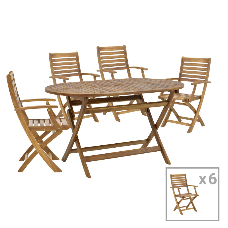 Gorpo-Falov pakoworld dining table set of 7 natural solid acacia wood 130x80x72cm