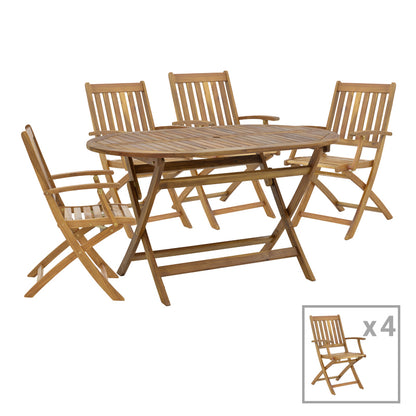 Mobie-Falov pakoworld dining table set of 5 natural solid acacia wood 130x80x72cm