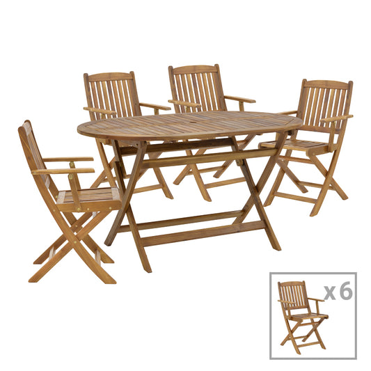 Recofly-Falov pakoworld dining table set of 7 natural solid acacia wood 130x80x72cm