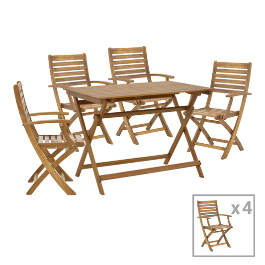 Gorbo-Jaybo pakoworld dining table set of 5 folding natural solid acacia wood 100x65x72cm