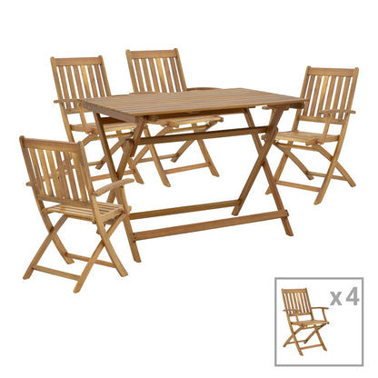 Mobie-Jaybo pakoworld dining table set of 5 folding natural solid acacia wood 100x65x72cm