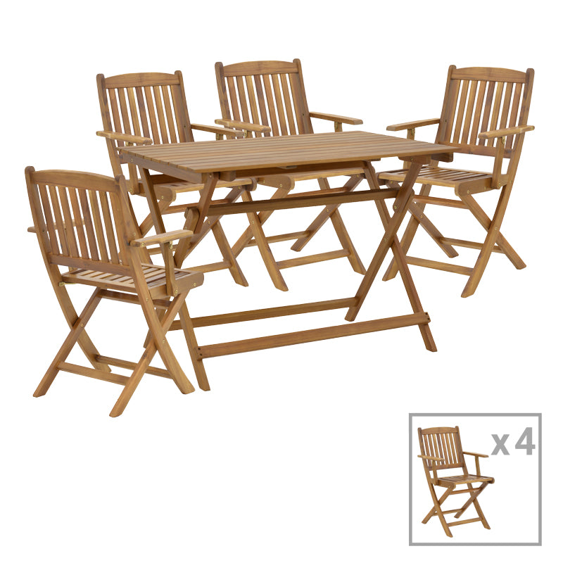 Dining table Recofly-Jaybo pakoworld set of 5 folding natural solid acacia wood 100x65x72cm