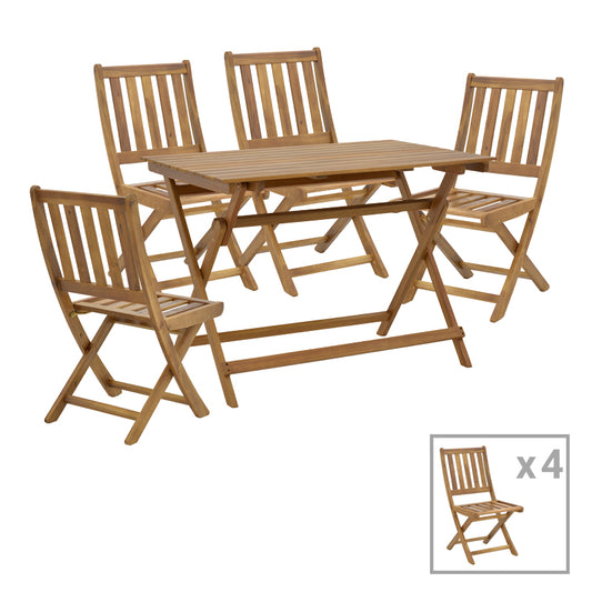 Elijie-Jaybo pakoworld dining table set of 5 folding natural solid acacia wood 100x65x72cm