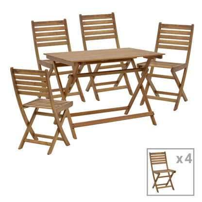 Fatel-Jaybo pakoworld dining table set of 5 folding natural solid acacia wood 100x65x72cm