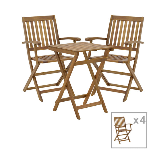 Joter-Lazio pakoworld dining table set of 5 folding natural solid acacia wood 50x50x70cm