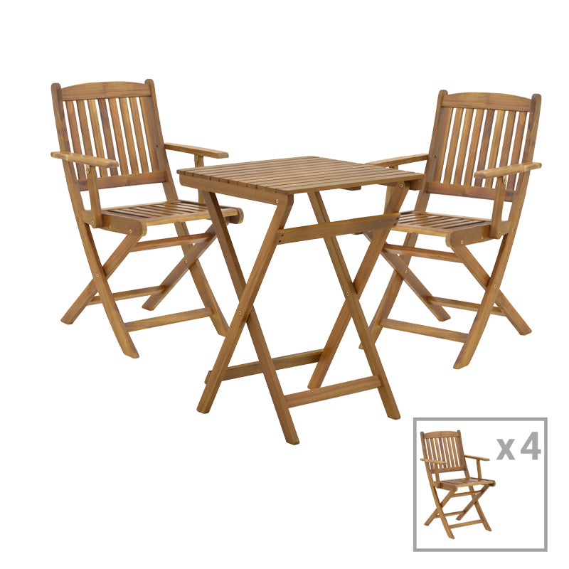 Dining table Recofly-Lazio pakoworld set of 5 folding natural solid acacia wood 50x50x70cm