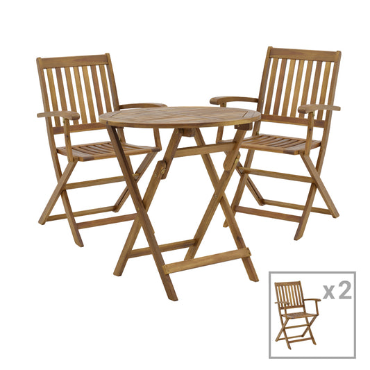 Joter-Carpuva pakoworld dining table set of 3 folding natural solid acacia wood D70x74cm