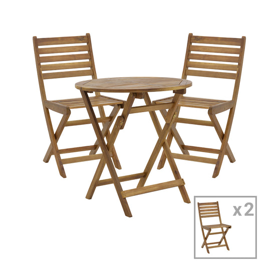 Fatel-Carpuva pakoworld dining table set of 3 folding natural solid acacia wood D70x74cm