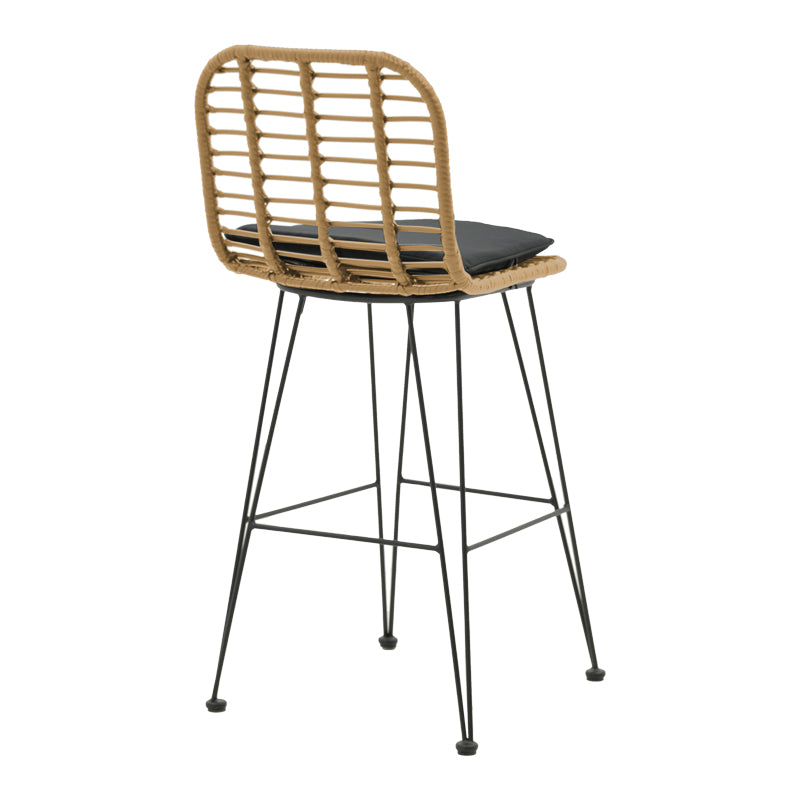Naoki pakoworld garden bar stool with PE cushion natural-metal black leg 46x56x110cm