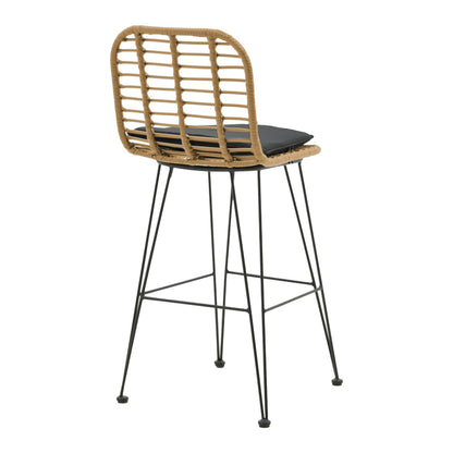 Naoki pakoworld garden bar stool with PE cushion natural-metal black leg 46x56x110cm