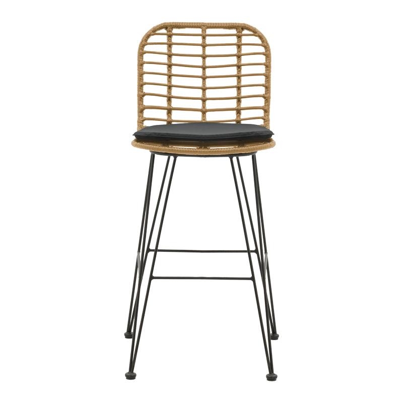 Naoki pakoworld garden bar stool with PE cushion natural-metal black leg 46x56x110cm