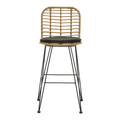 Naoki pakoworld garden bar stool with PE cushion natural-metal black leg 46x56x110cm
