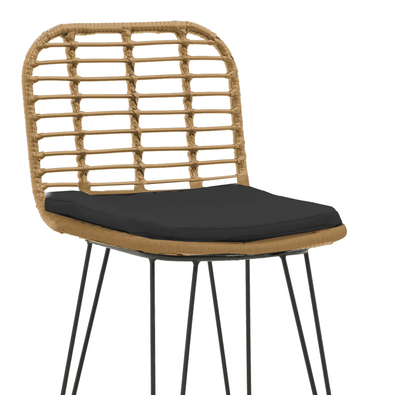 Naoki pakoworld garden bar stool with PE cushion natural-metal black leg 46x56x110cm