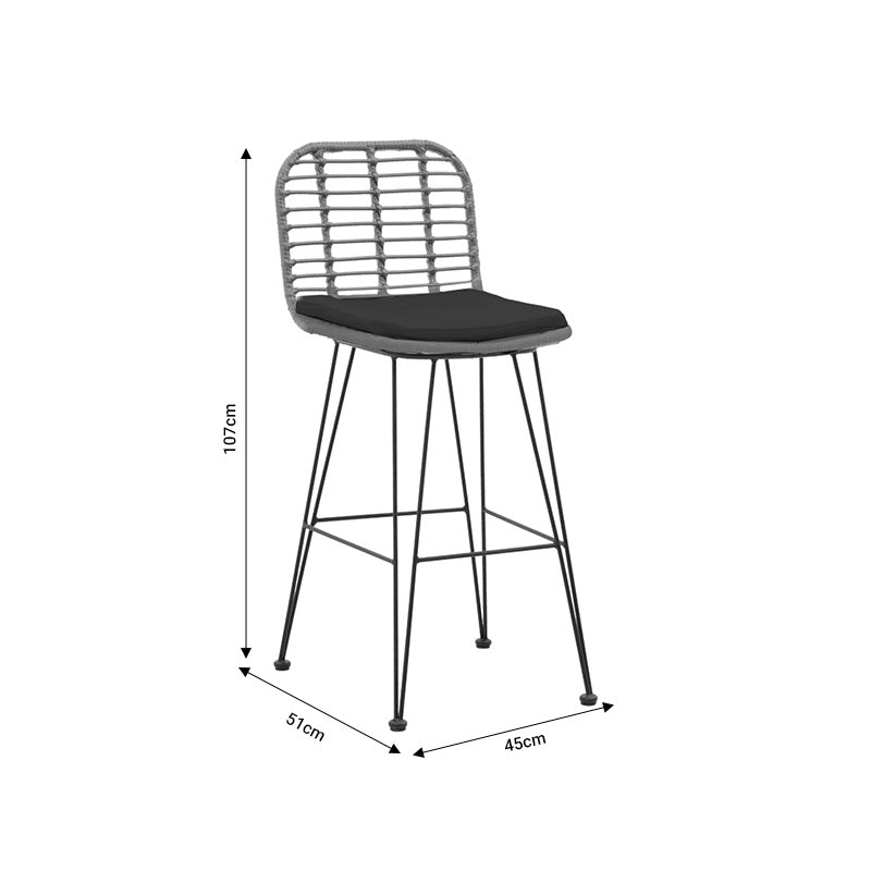Naoki pakoworld garden bar stool with PE cushion natural-metal black leg 46x56x110cm